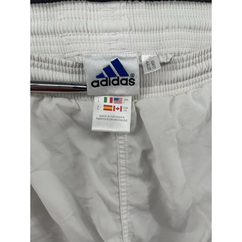 Y2K Adidas Men White Swim Trunks Shorts Size L‎ Mesh Lined Pockets Logo